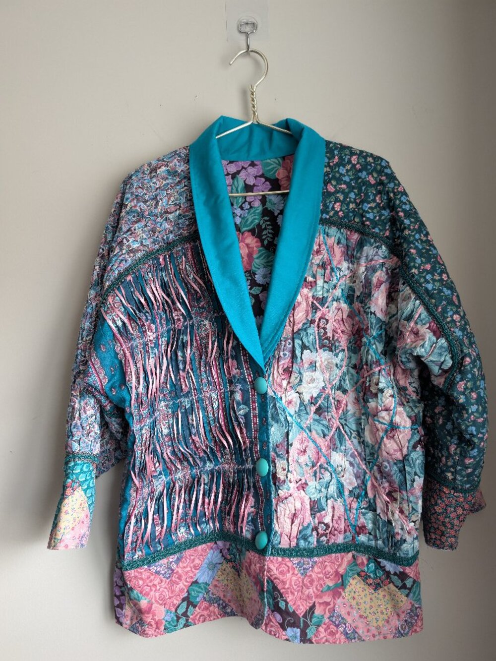 Handmade Quilted Moasic Patchwork Trimmed Blazer Jacket